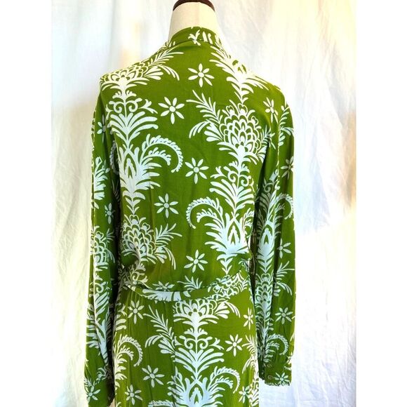 Made in TURKEY ZARA Maxi Dress L/S Button Front Cuff Green White Floral Belt S - Picture 4 of 8